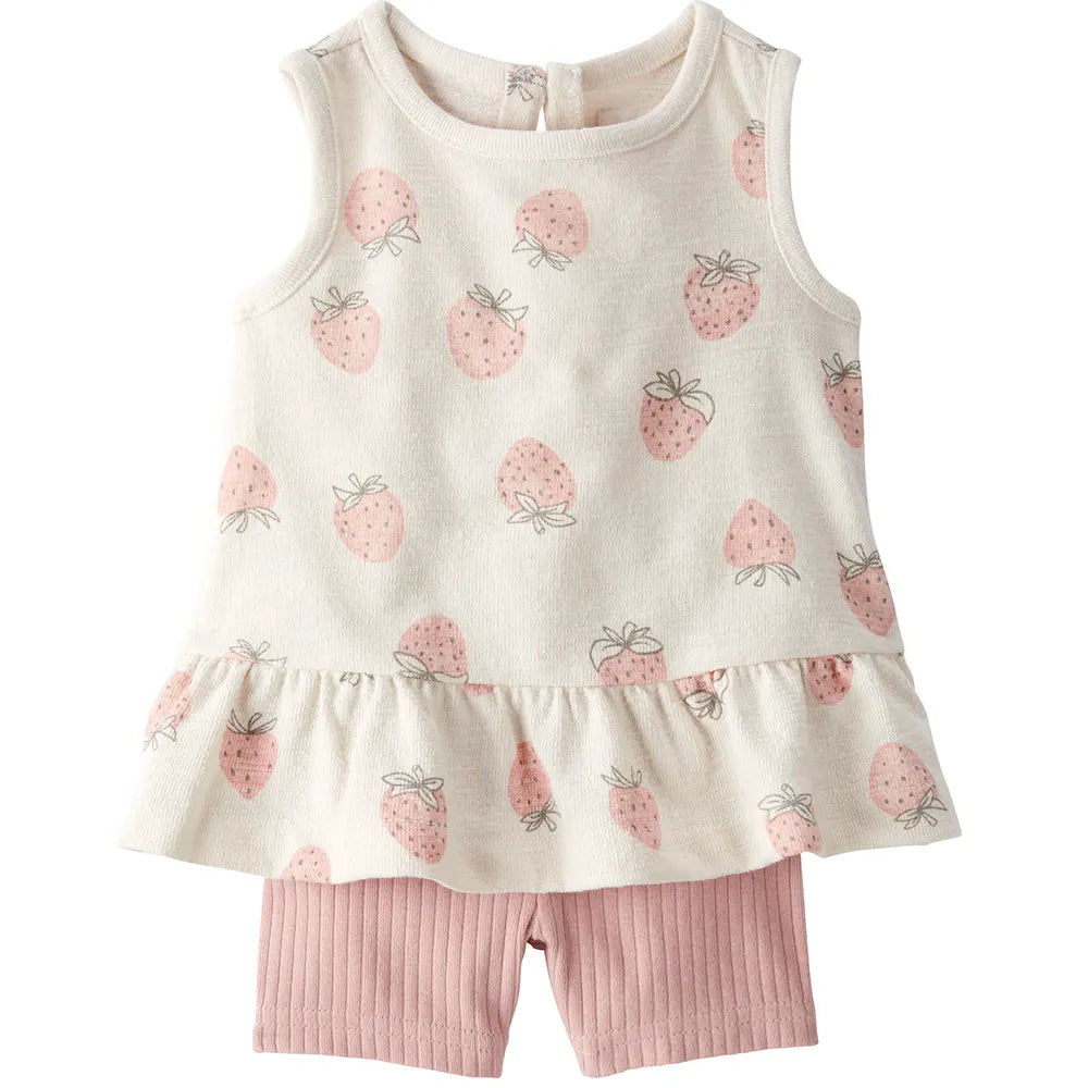 Ensemble 2 pièces fraise en coton bio bébé fille
