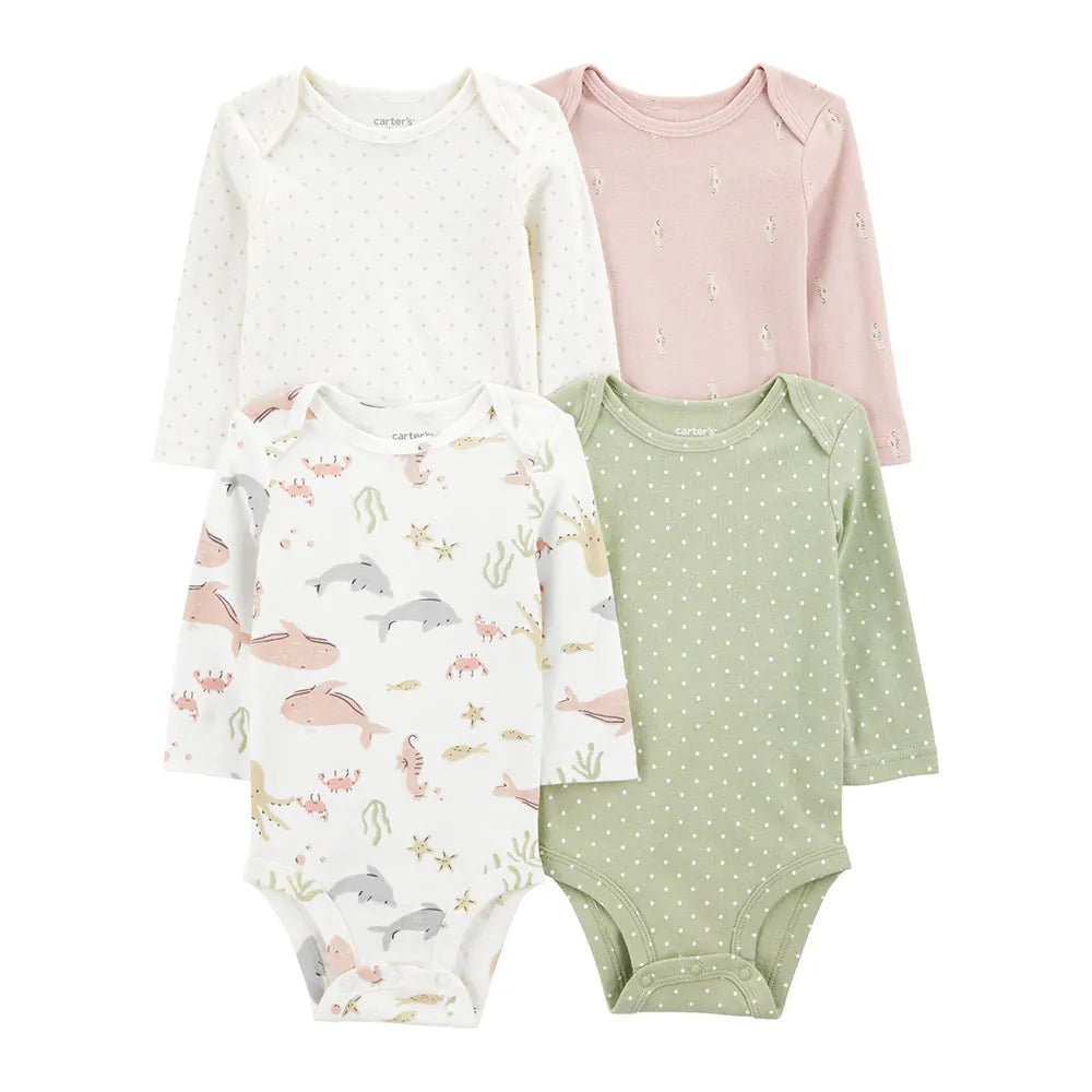 Lot de 5 bodys manches longues bébé fille - Coton