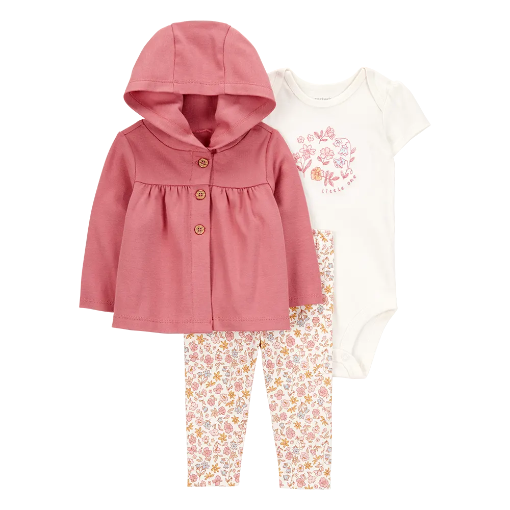 Ensemble 3 pièces cardigan fleuri bébé fille