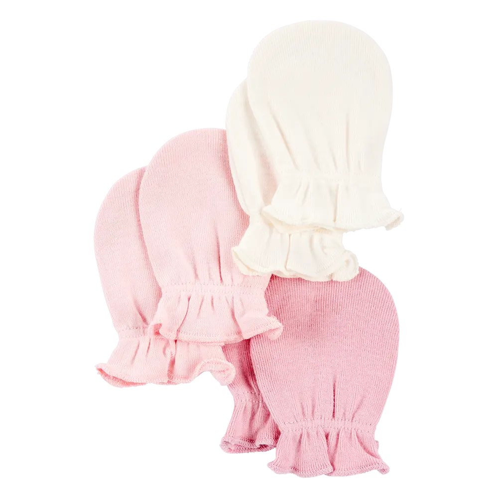Lot de 3 moufles anti-griffures bébé fille - Rose