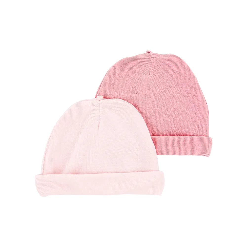 Lot de 2 bonnets de naissance bébé fille - Rose