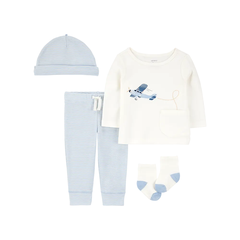 Ensemble 4 pièces avion pour bébé garçon - Coton