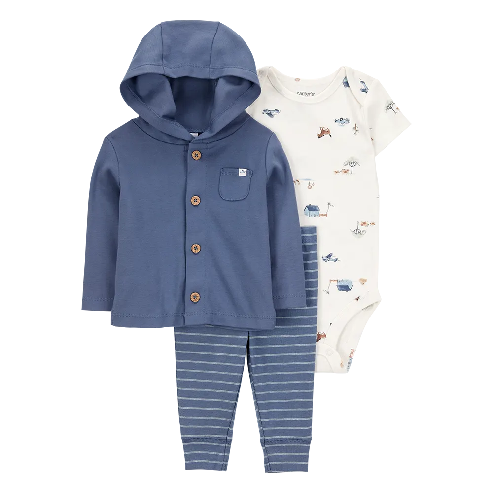 Ensemble 3 pièces cardigan ferme bébé garçon - Coton