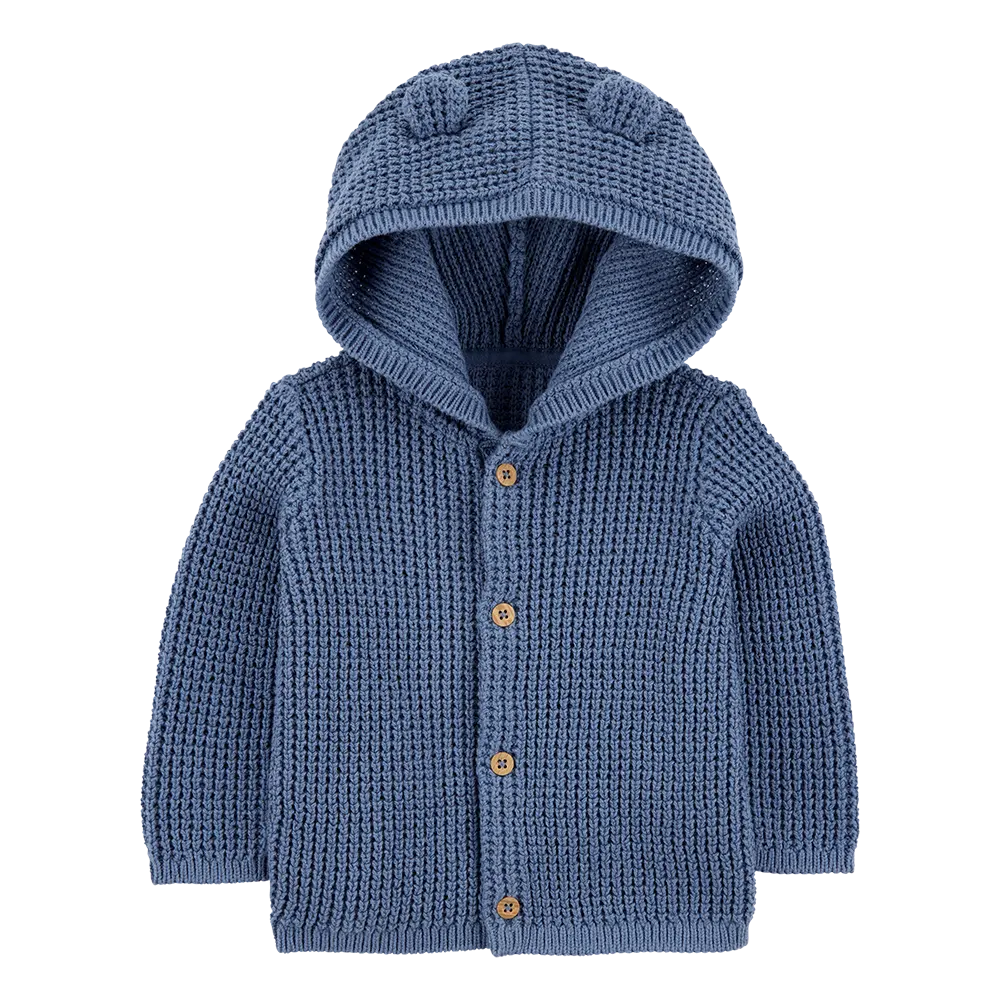 Cardigan gaufré à capuche bébé garçon - Bleu marine