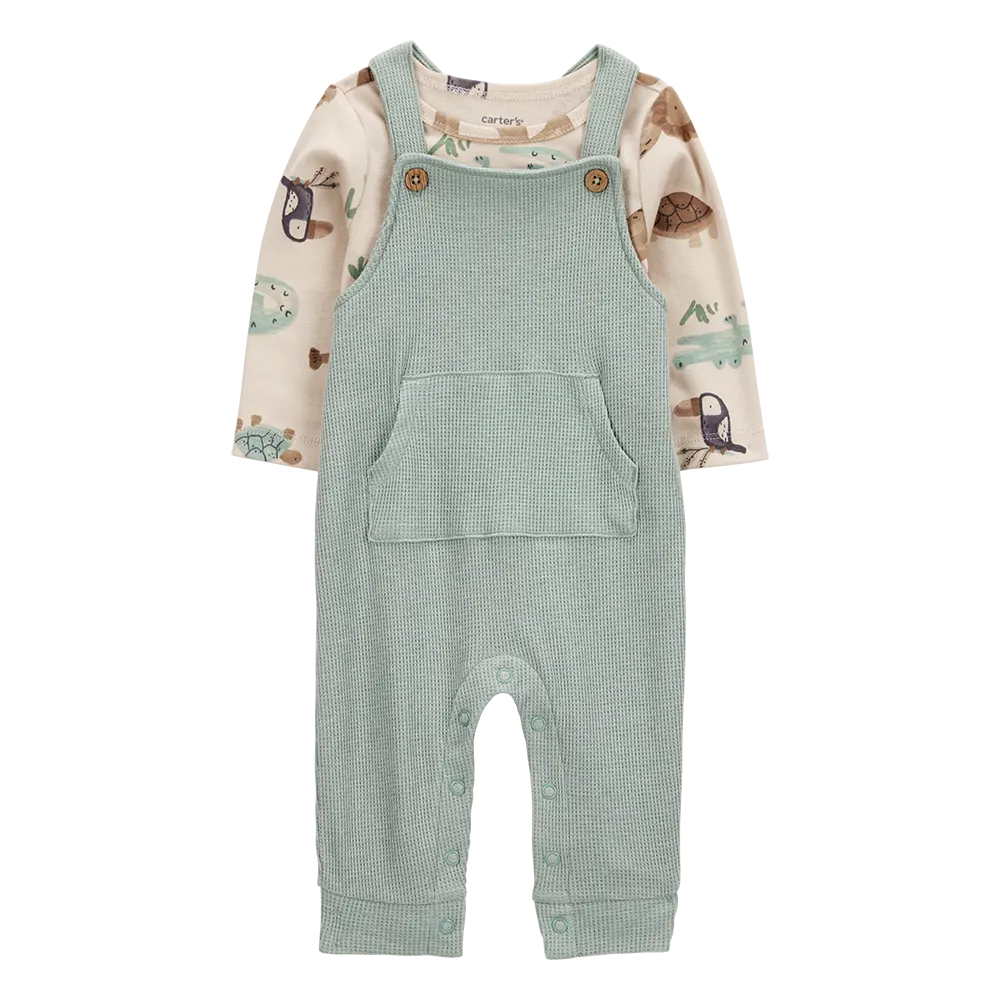 Overol de tejido gofrado y camiseta para bebé niño Carter's - Verde