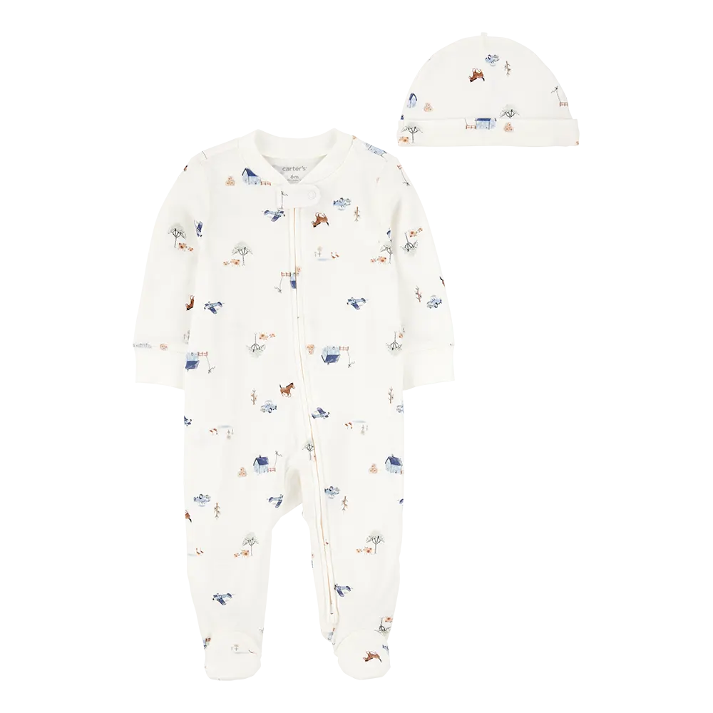 Carter's Baby Boy Sleep & Play & Hat - Ivory & Blue