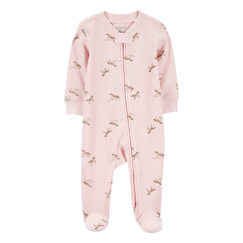 Pyjama dors-bien zippé côtelé cheval bébé fille