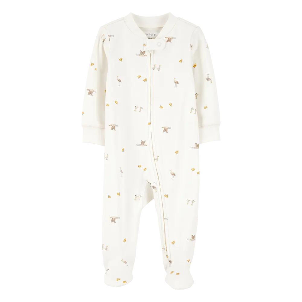 Pyjama dors-bien zippé oiseaux bébé - Coton