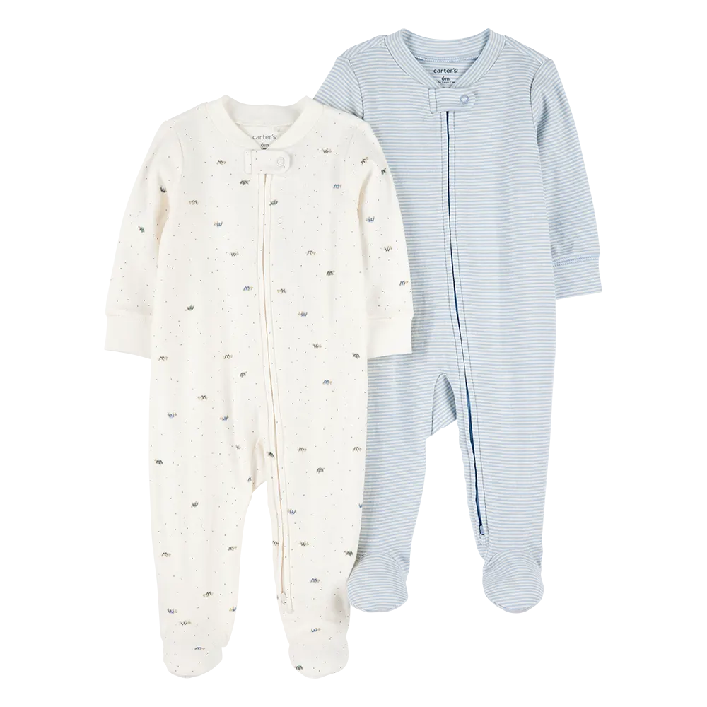 Carter's Baby Boy 2-Pack Zip-Up Cotton Sleep & Plays - Blue & White