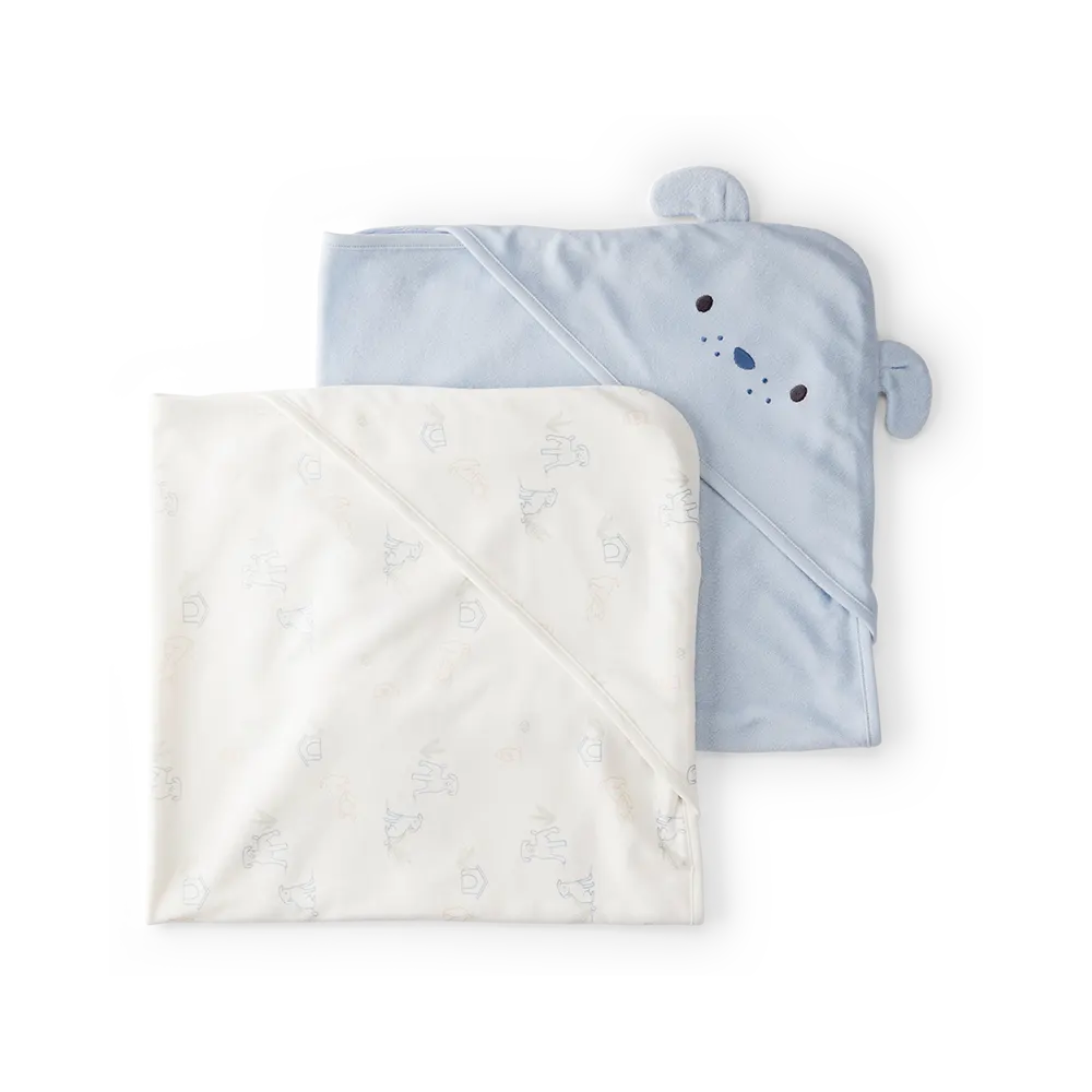Lot de 2 serviettes à capuche bébé garçon - Bleu