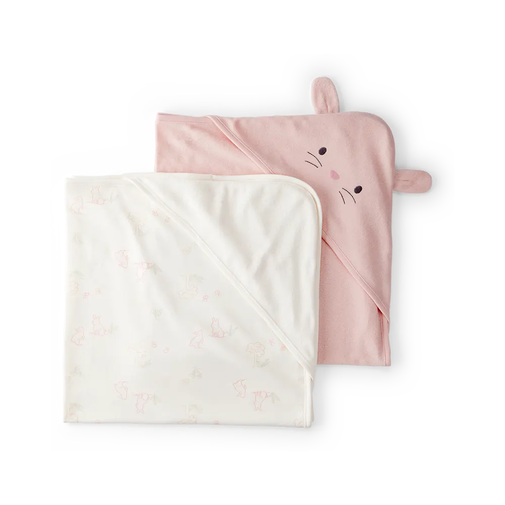 Lot de 2 serviettes à capuche bébé fille - Rose