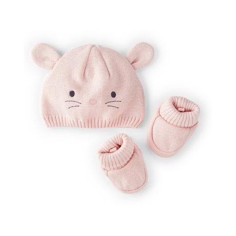Coffret cadeau bonnet et chaussons lapin - Rose