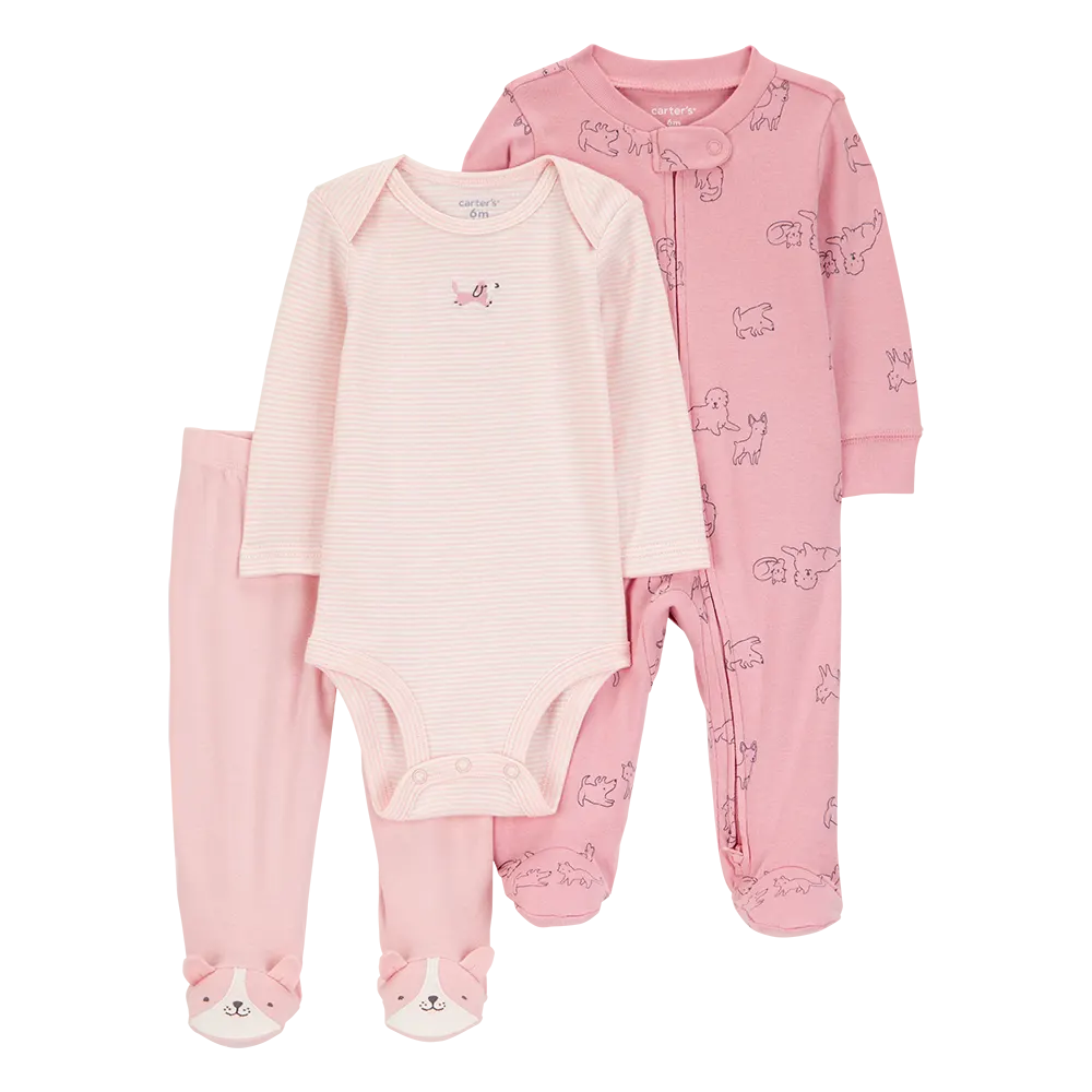 Ensemble 3 pièces chiot pour bébé fille - Coton
