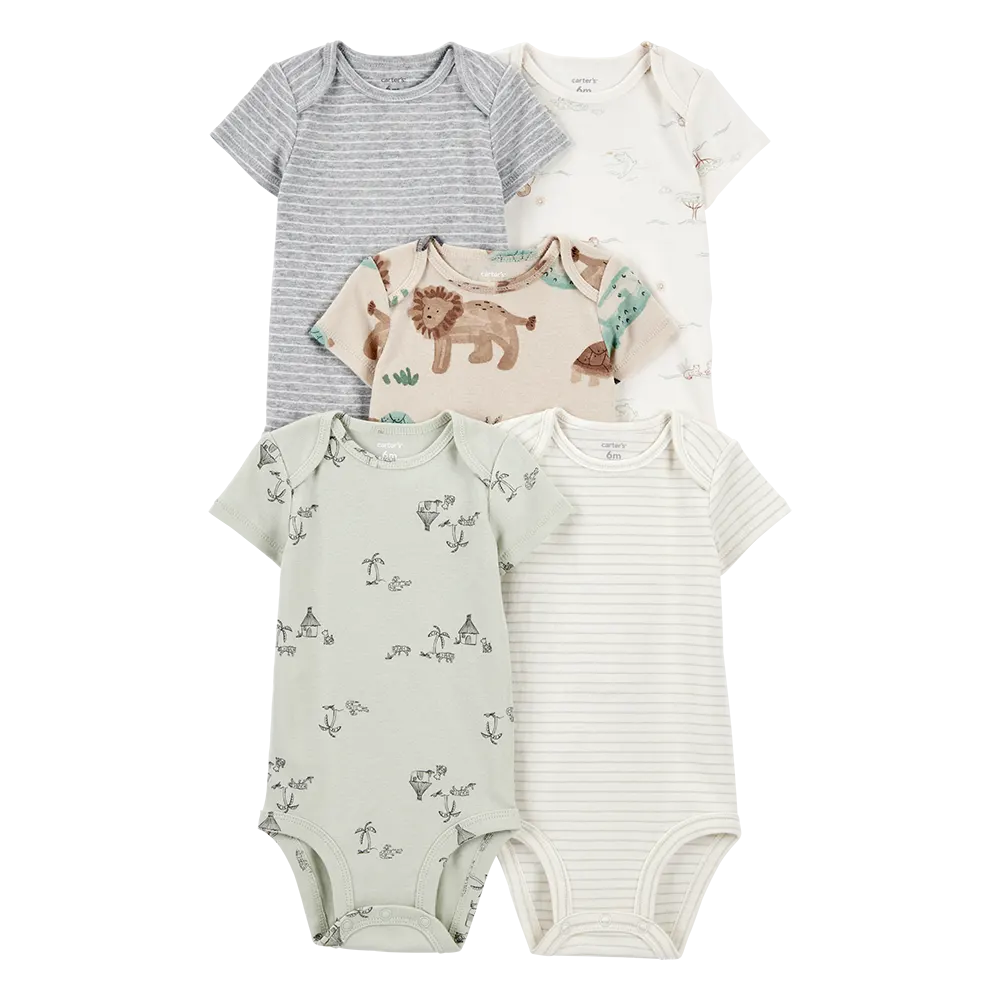 Lot de 5 Bodies Manches Courtes Bébé Carter's - Safari