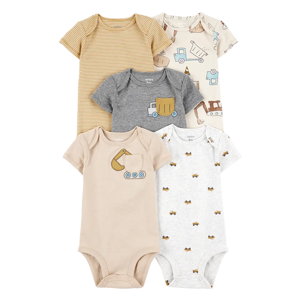 Lot de 5 bodys manches courtes bébé garçon - Chantier
