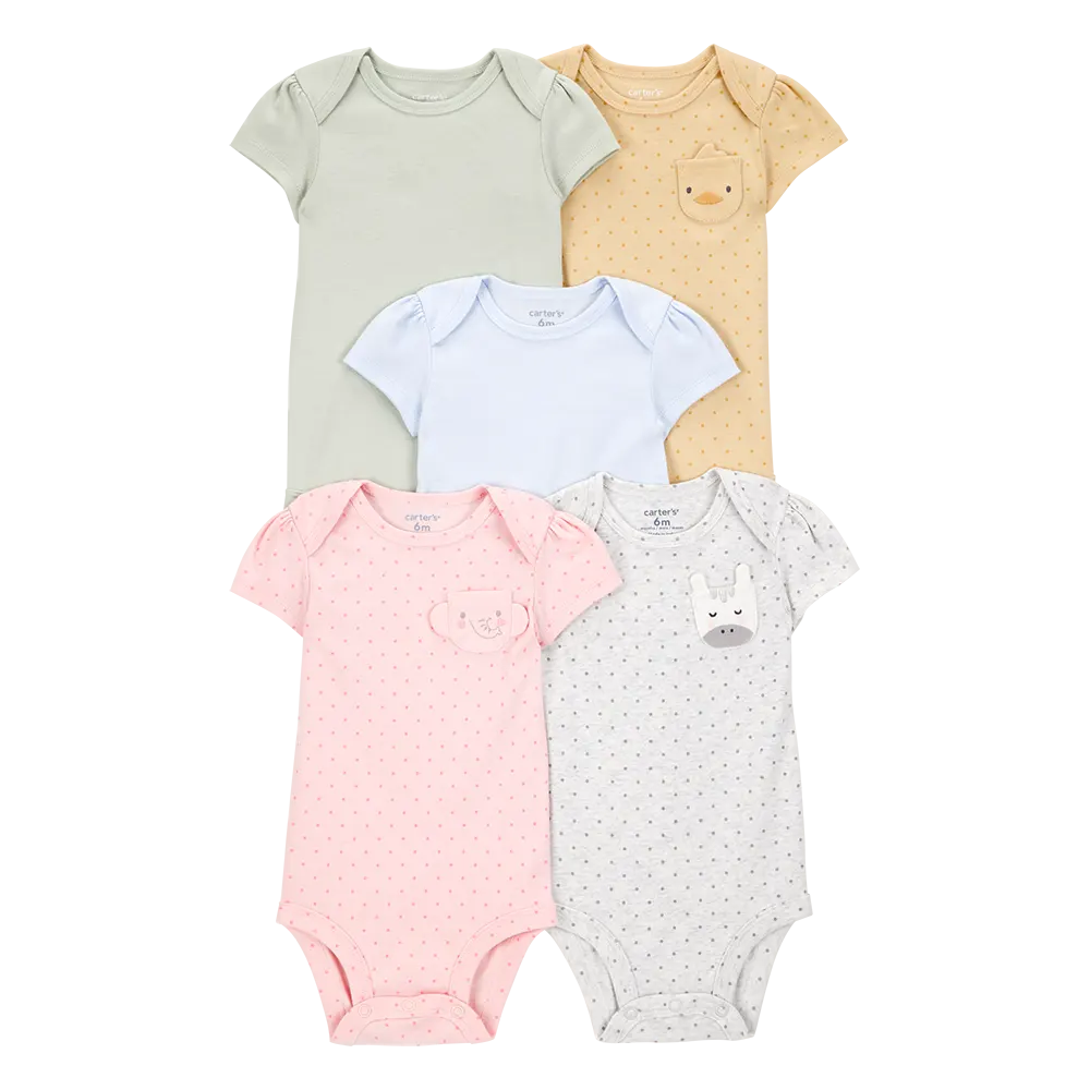 Lot de 5 bodys manches courtes bébé fille - Animaux