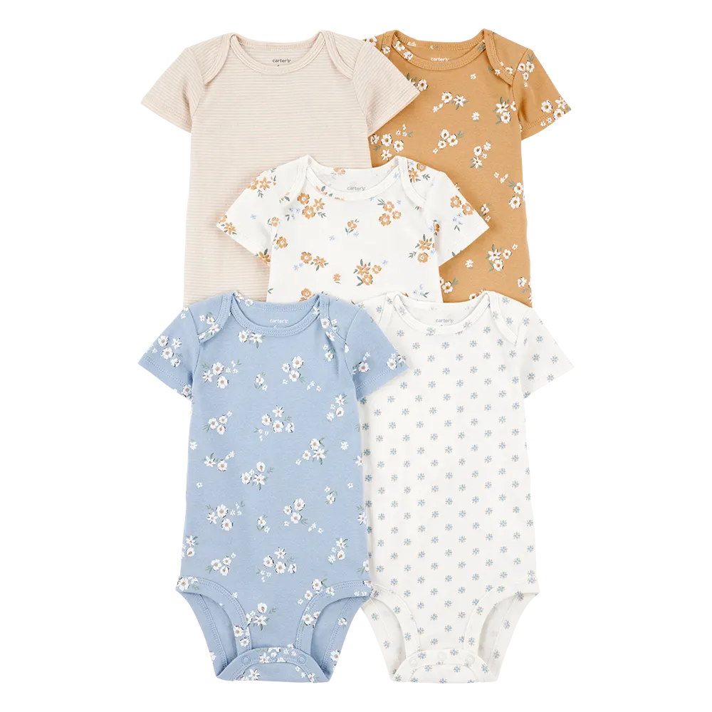 Lot de 5 bodys fleuris bébé fille - 100% Coton