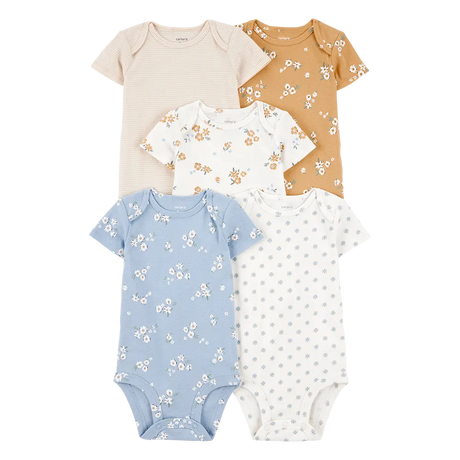 Lot de 5 bodys fleuris bébé fille - 100% Coton