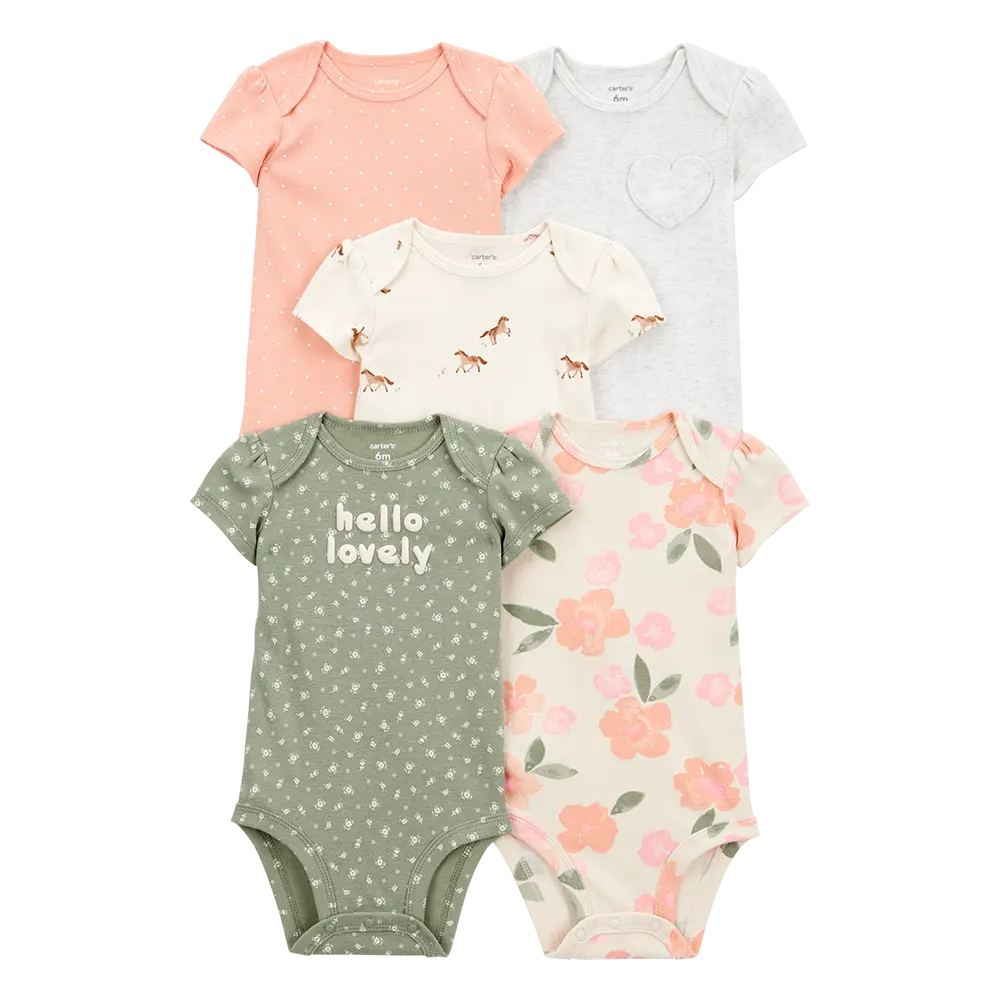 Lot de 5 bodys chevaux fleuris bébé fille - Coton