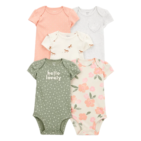 Lot de 5 bodys chevaux fleuris bébé fille - Coton
