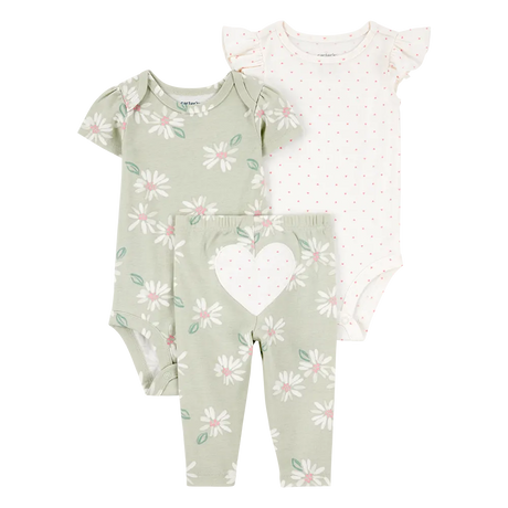 Ensemble 3 pièces cœur pour bébé fille - Coton