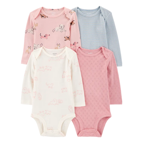 Lot de 4 bodys manches longues chiot bébé fille