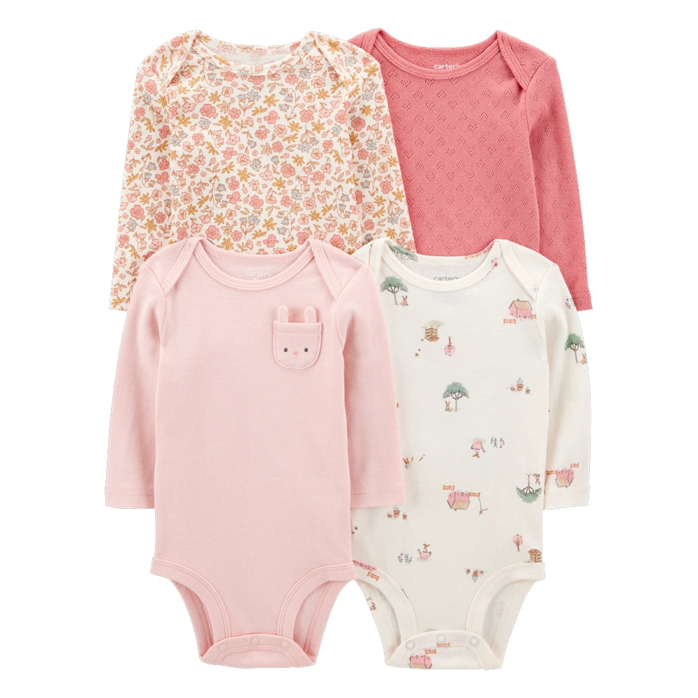 كارترز مجموعة من 4 بوديهات قطنية بأكمام طويلة للبنات