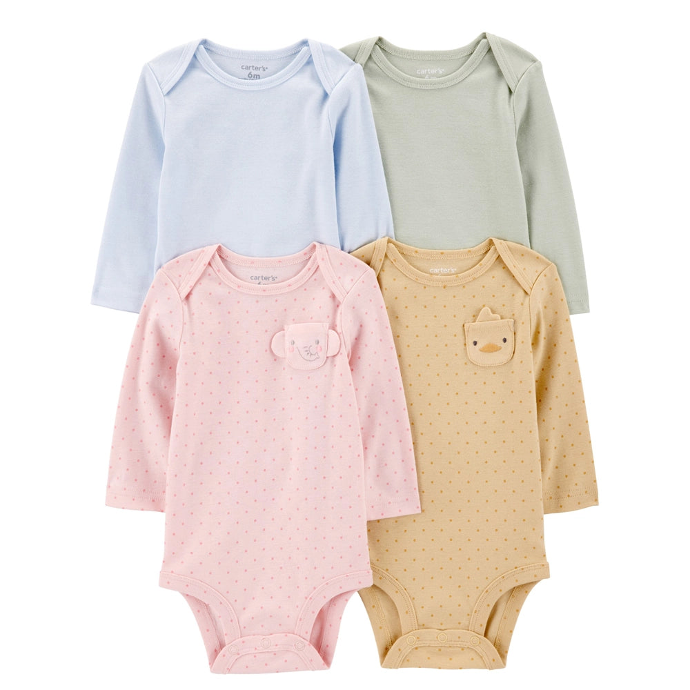 كارترز مجموعة من 4 بوديهات قطنية بأكمام طويلة للبنات