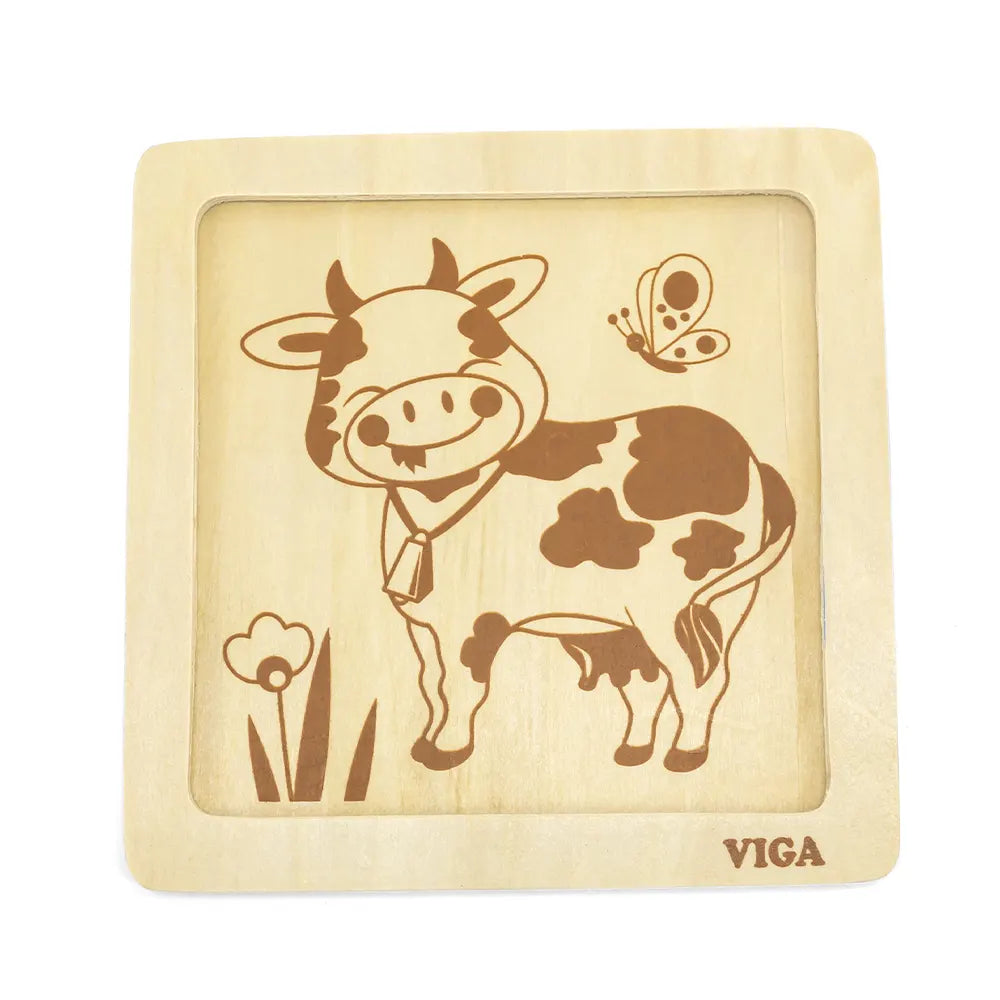Viga Toys Puzzle de Madera de 4 Piezas 18M+ - Vaca