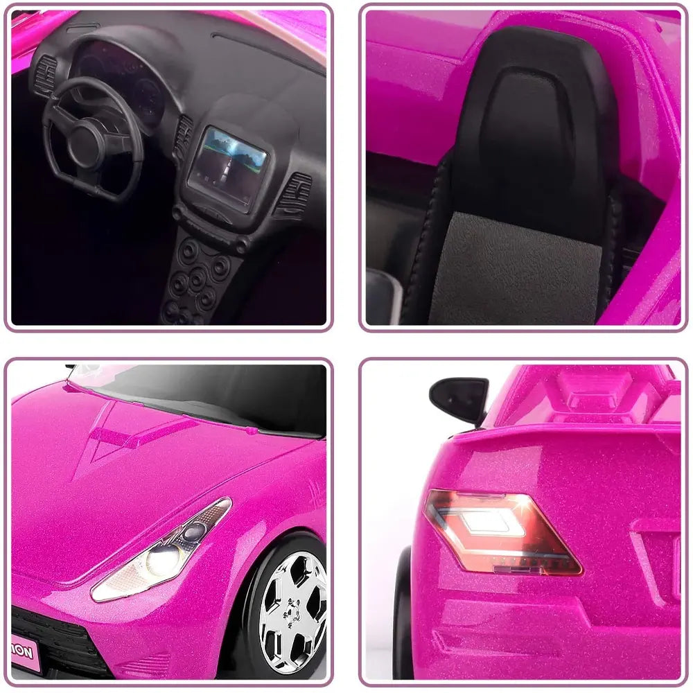 Glittery Magenta Convertible Car for Dolls - 3Y+