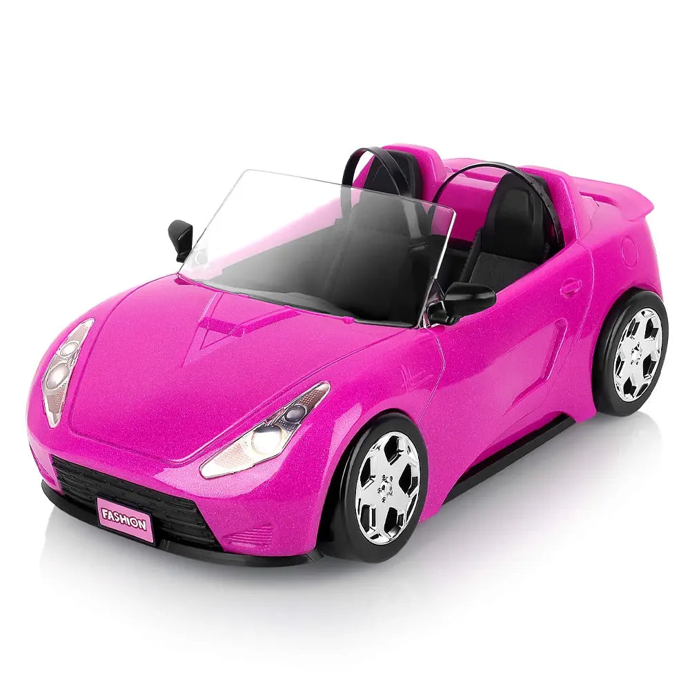 Glittery Magenta Convertible Car for Dolls - 3Y+