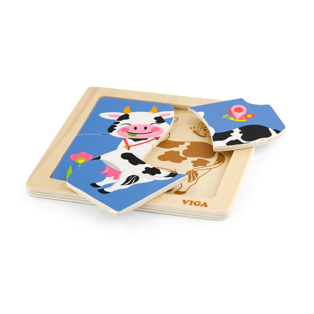 Viga Toys Puzzle de Madera de 4 Piezas 18M+ - Vaca