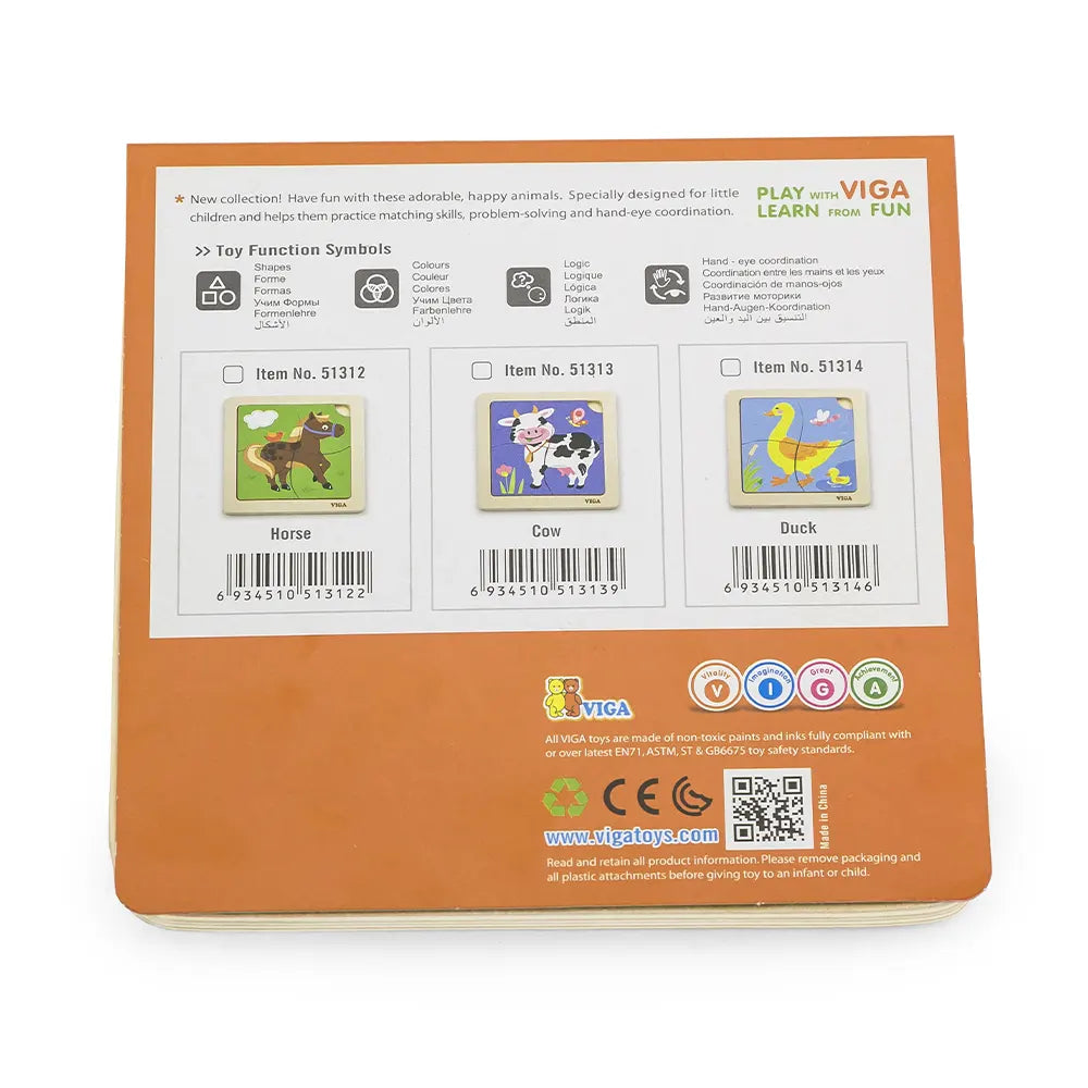 Viga Toys Puzzle de Madera de 4 Piezas 18M+ - Vaca