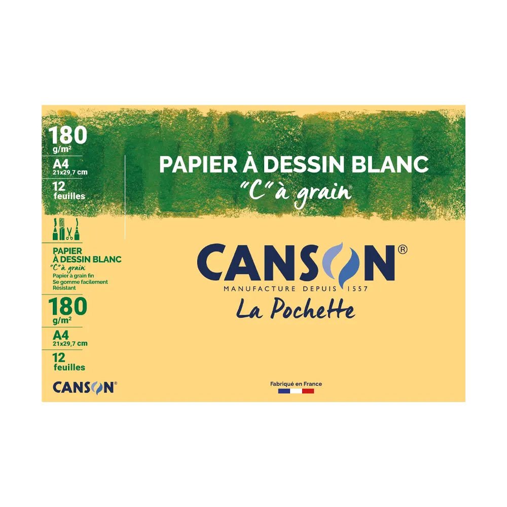 Canson Pochette 12 Feuilles Papiers à Dessin A4 - 180 g/m²