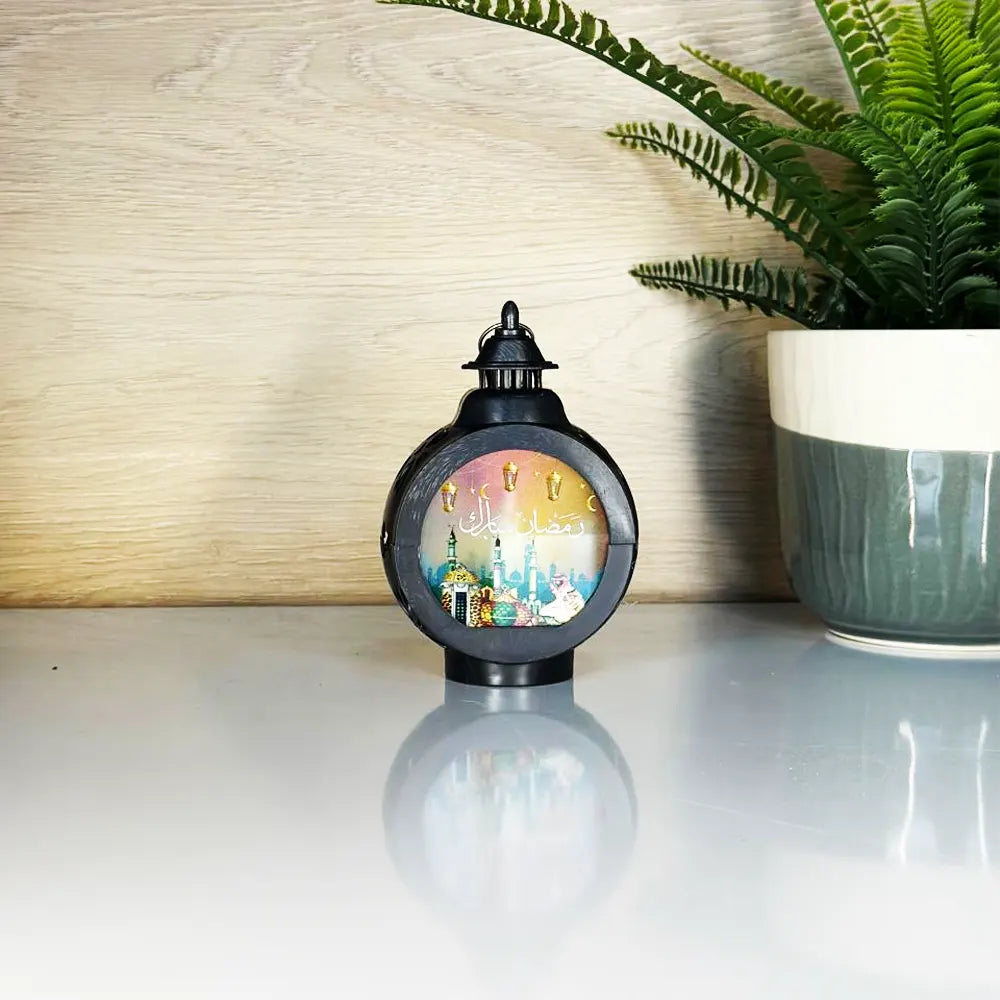 Ramadan Mubarak Decorative Table Lamp Lantern - Black
