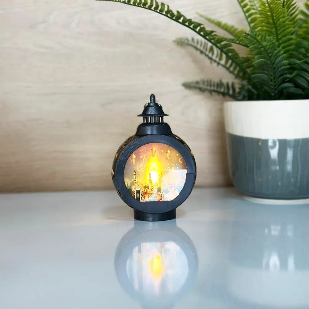 Ramadan Mubarak Decorative Table Lamp Lantern - Black