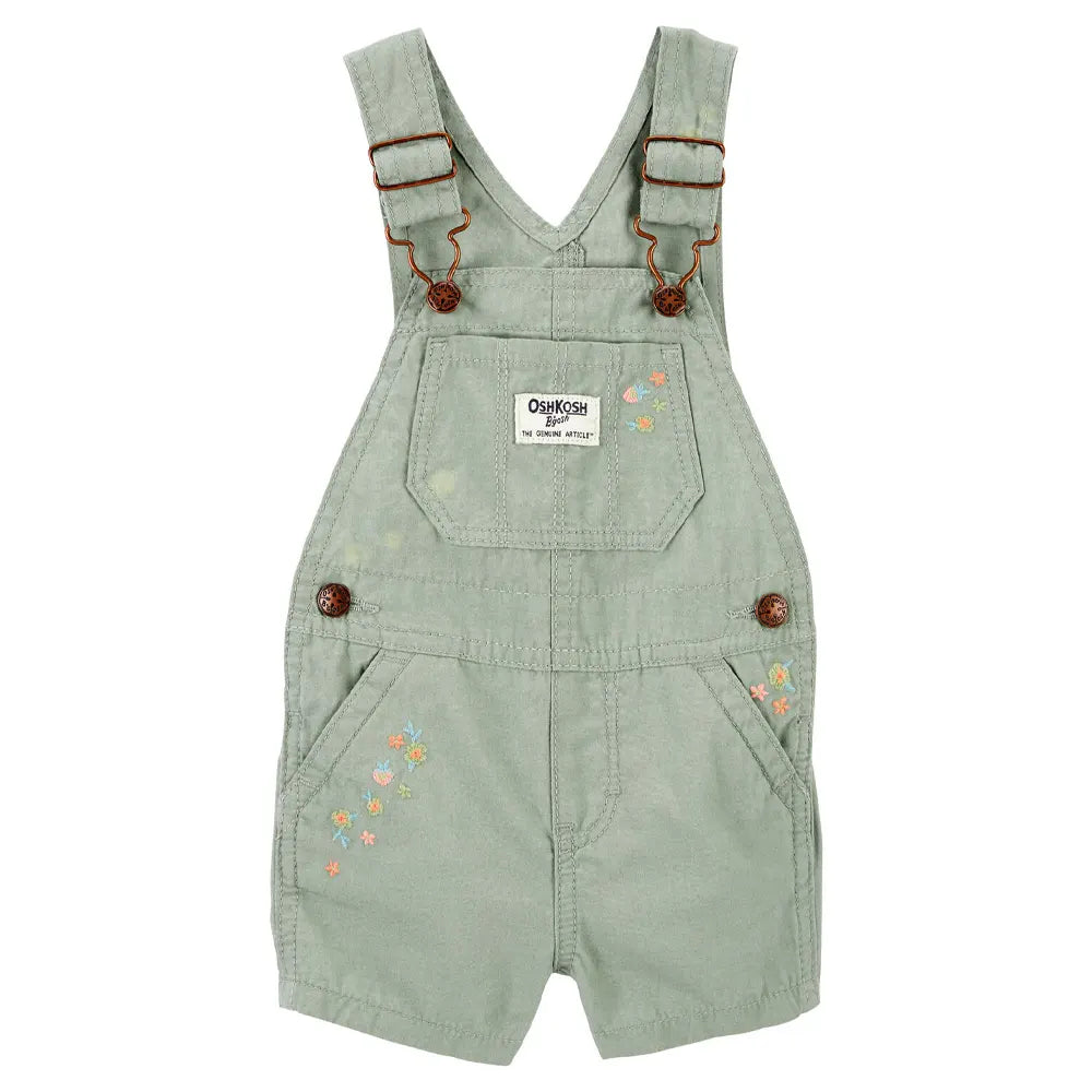 OshKosh Baby Flower Embroidered Short Overalls - Green