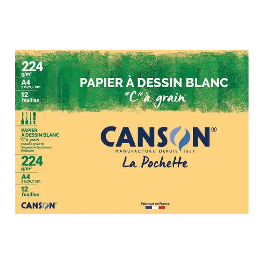 Canson Pochette 12 Feuilles Papiers à Dessin A4 – 224 g/m²