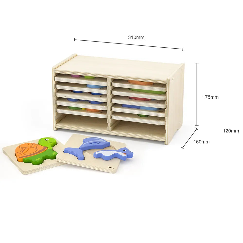 Viga Toys Juego de 12 Mini Puzzles con Soporte 18M+