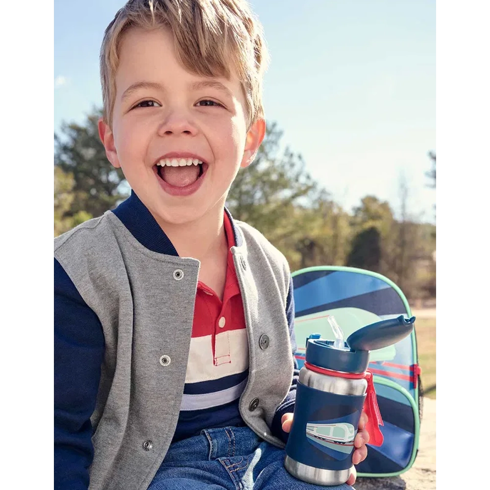 Skip Hop Gourde avec Paille en Acier Inoxydable 350ml - Train