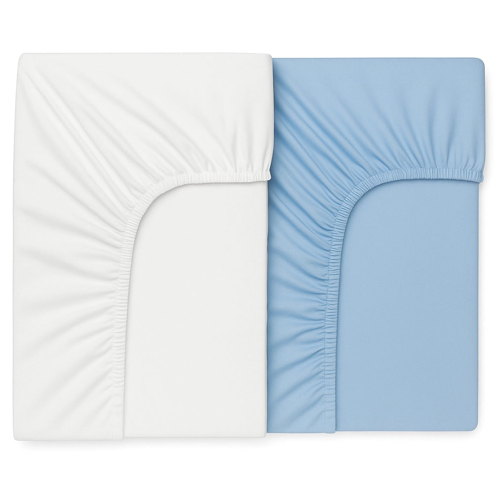 Babymat Pack 2 Draps Housse 120x60 cm - Blanc & Bleu