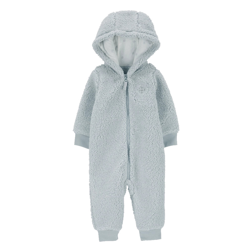 Grenouillère Bébé Polaire Ours 3D – Combinaison Douillette Capuche Oreilles, Fermeture Éclair Intégrale – Automne/Hiver Garçons & Filles