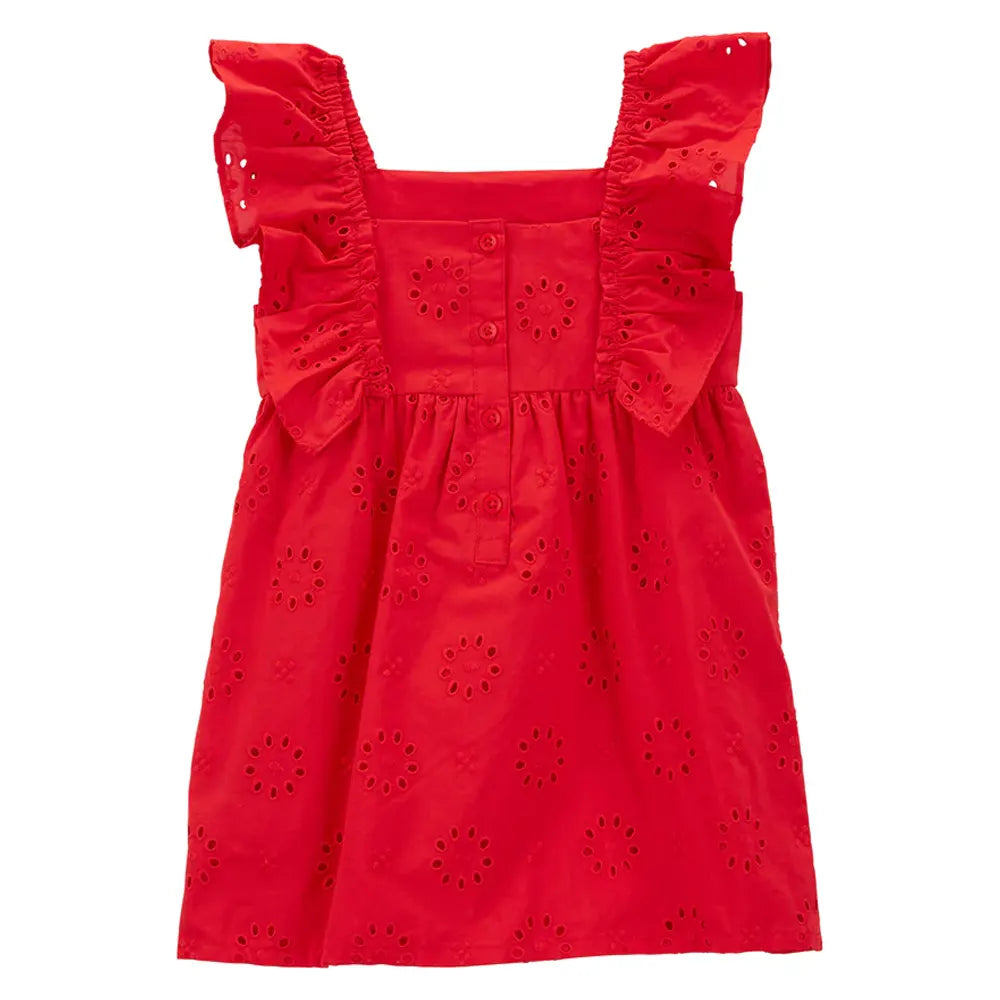 Robe à Volants en Coton à Œillets Carter's - Rouge