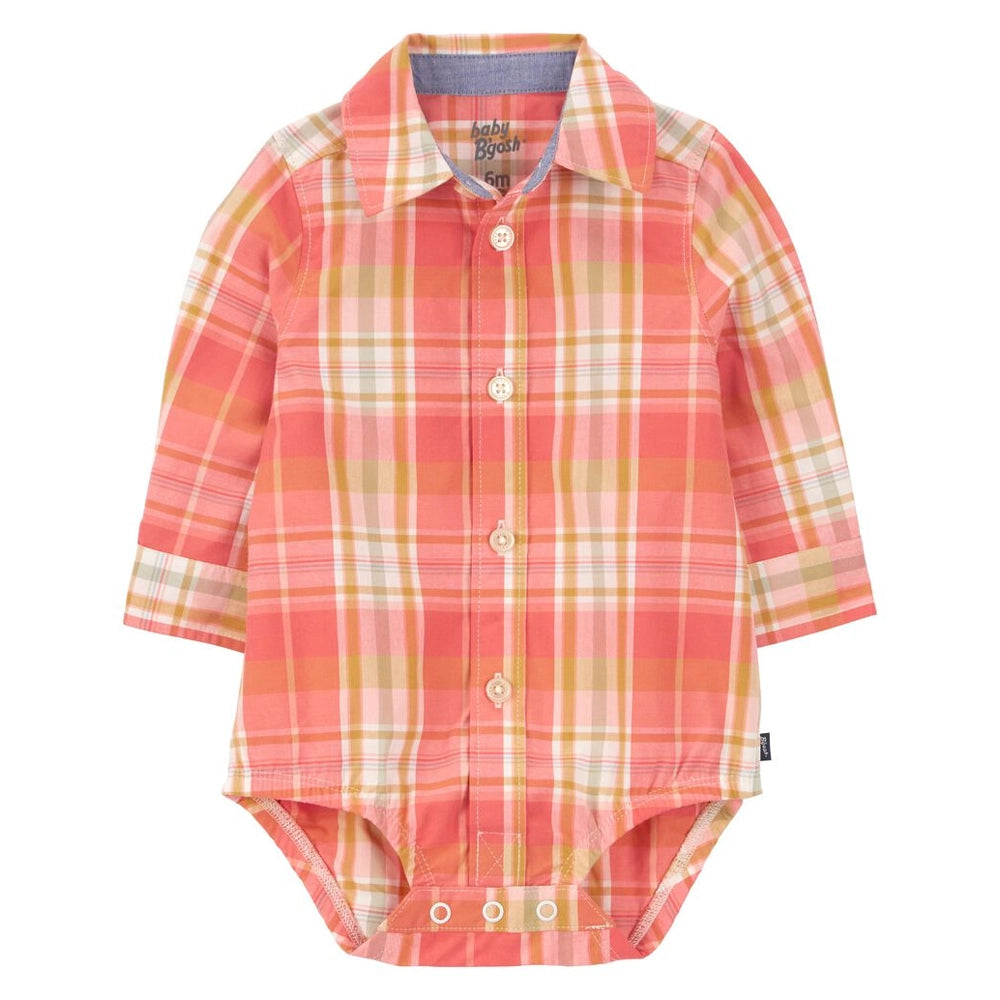 OshKosh Buttoned Plaid Bodysuit - Coral