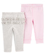 Lot De 2 Pantalons En Coton Bébé Carter's - Gris & Rose