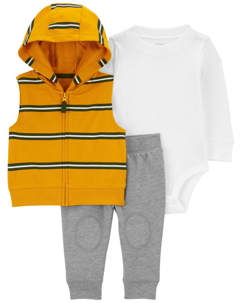 Ensemble 3 Pièces Gilet Carter's - Jaune & Blanc & Gris