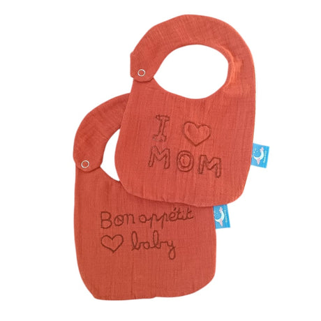Baby Bulle Pack 2 Bavoirs Brodé - Terracotta