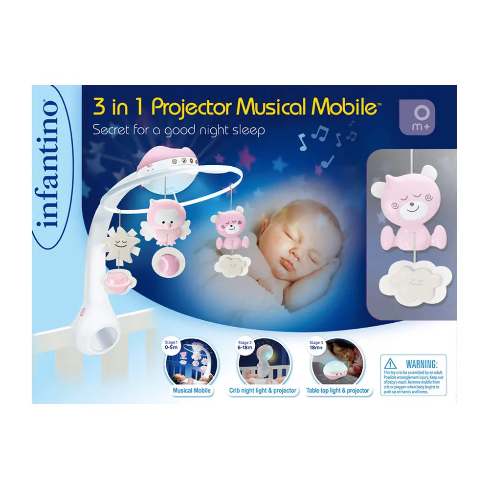 Infantino Projecteur Musical Mobile 3 en 1 – Rose