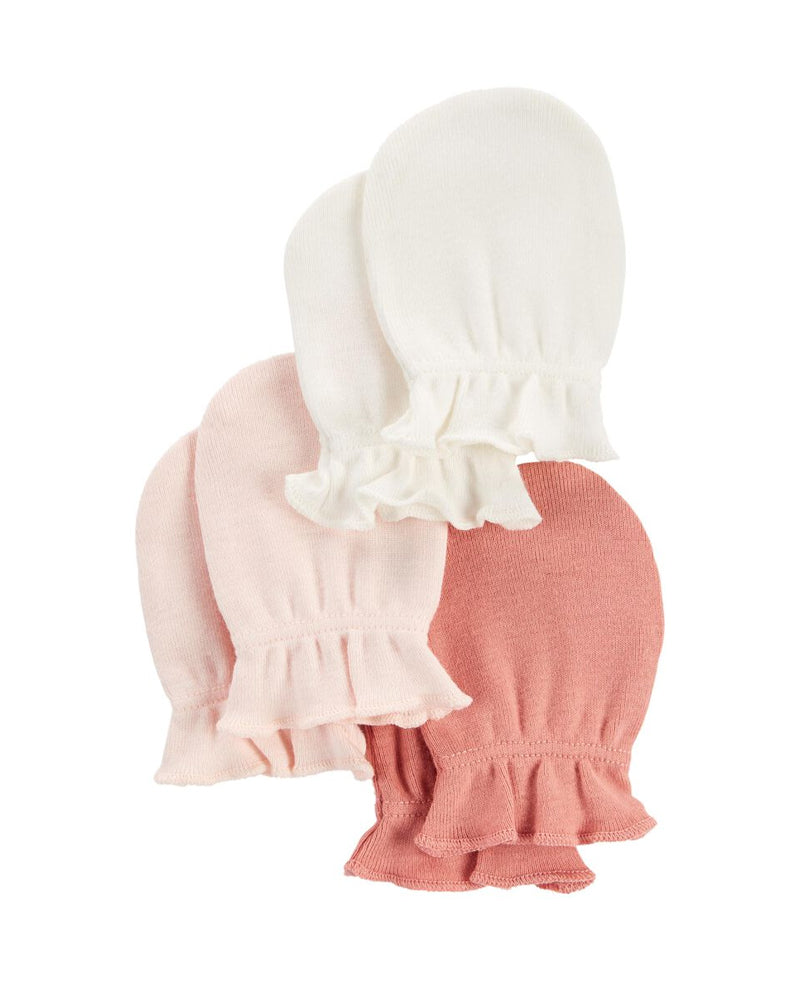 مجموعة من 3 قفازات للأطفال - وردي وأبيض