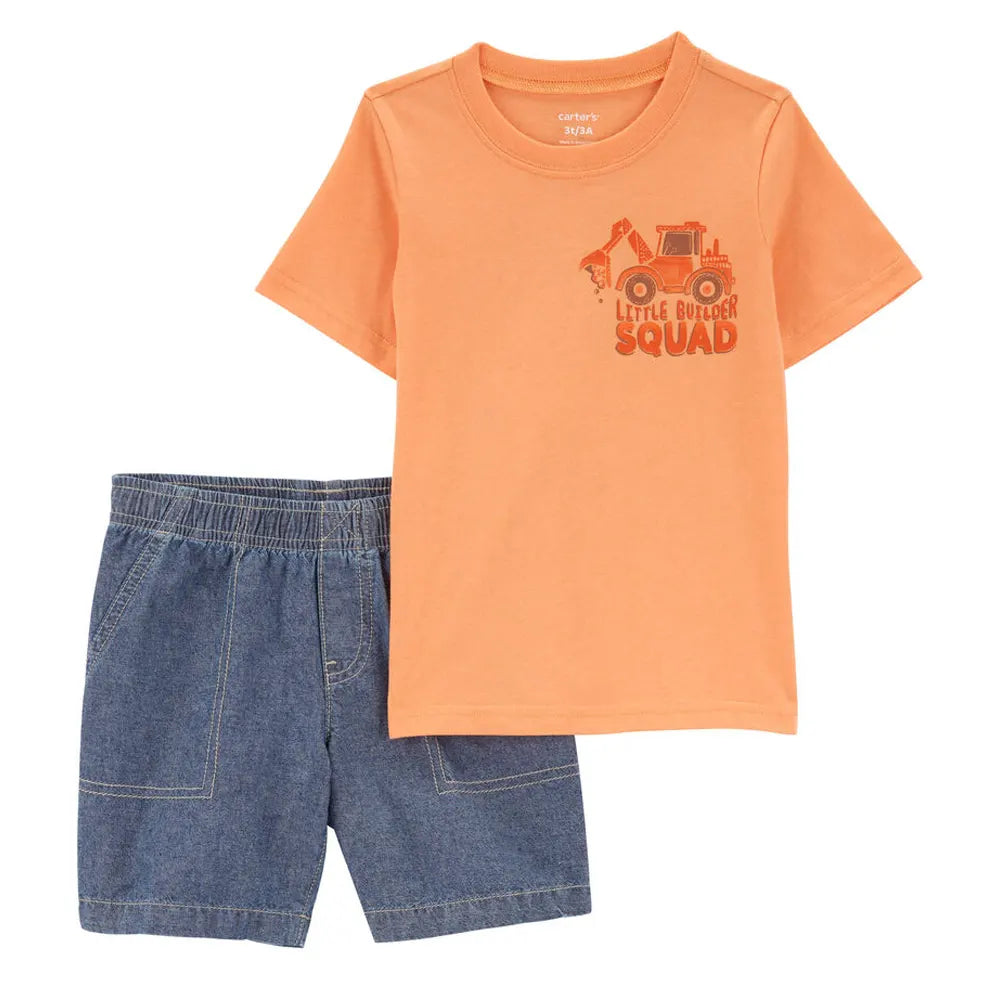 Ensemble 2 Pièces T-shirt de Construction & Short Carter's - Orange & Jean